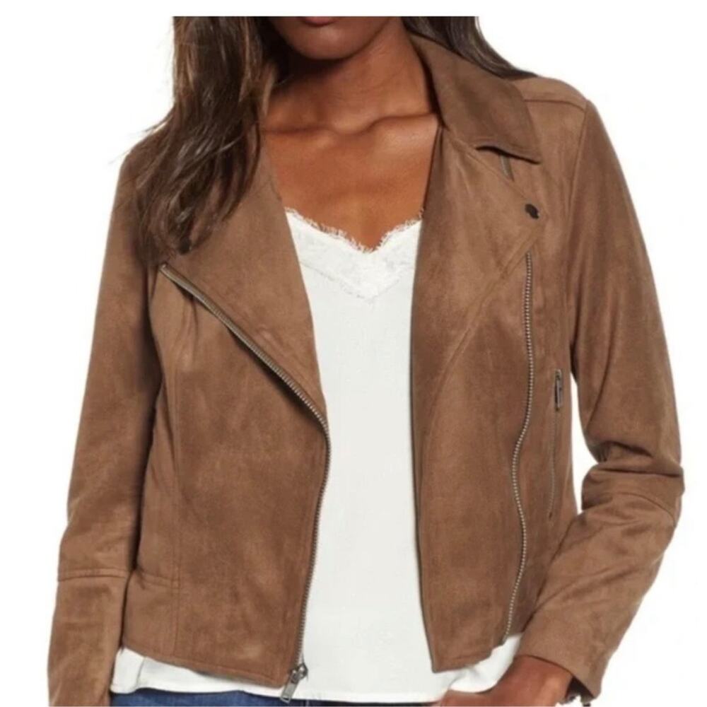BB Dakota Brown Faux Suede Moto Jacket with Asymmetrical Zipper Large